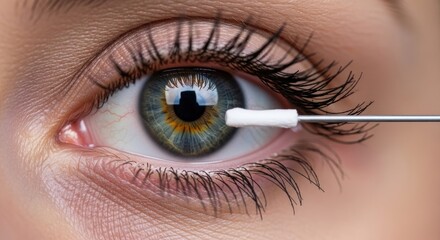 Fototapeta premium Eye examination with a cotton swab for medical checkup.