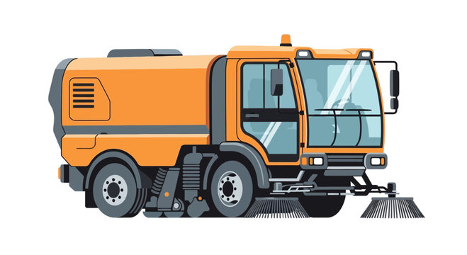 Orange Street Sweeper Truck Illustration - Urban Cleaning Vehicle