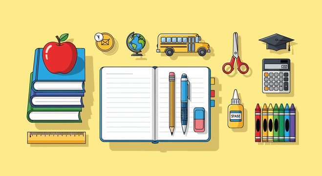 Back to School Supplies Flat Lay - Education and Learning Concept