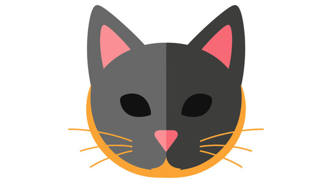 Cute Gray Cat Face Icon Vector Illustration, Simple Flat Design