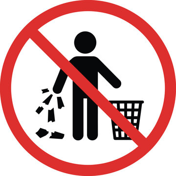 No, littering prohibition sign vector illustration, scalable EPS icon for general platforms, environmental protection symbol design.