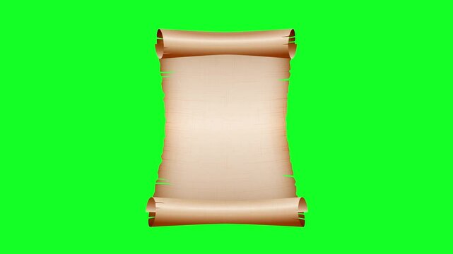 Scroll, Parchment on green screen background
Old Paper Scroll 3d roll 4k parchment animation open up from left to right with green screen frame on blank empty space | Vintage paper scroll or parchment