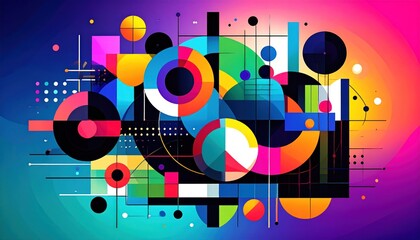 Obraz premium Abstract composition of geometric shapes in vivid neon colors on a gradient background