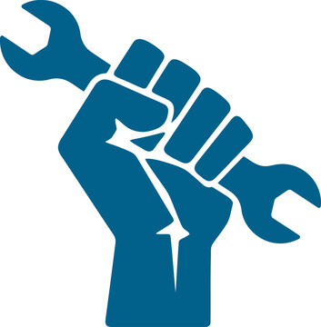 Strong fist holding a wrench as a symbol of labor power vector can Editable