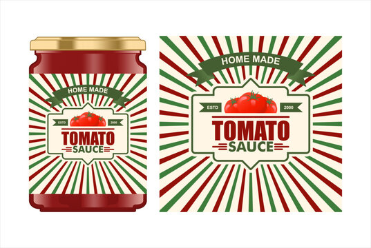 Tomato sauce pasta label vector design template mockup
