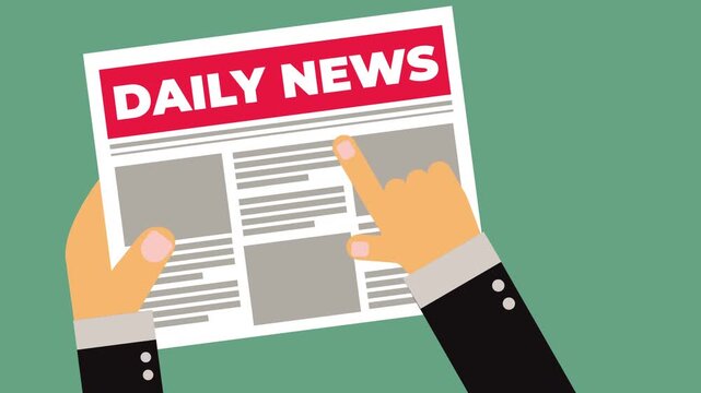 Businessman holding and reading daily news newspaper animation, suitable for concepts related to mass media, journalism, daily press, business updates, current events, and information sharing.4K video