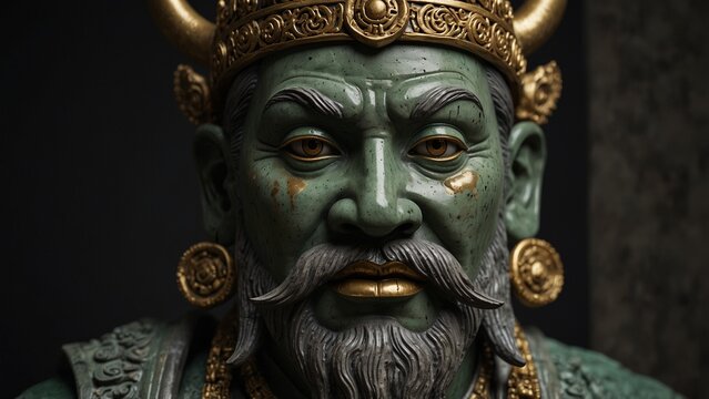 Generative AI illustration: close up of statue of man with beard with detailed texture