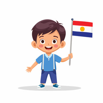 Cartoon Boy Holding Flag of Paraguay