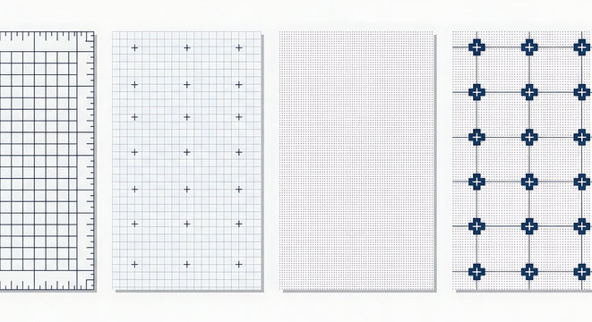 Set of four different technical blueprint grid patterns and mathematical graph paper backgrounds with technical engineering architecture blueprint millimeter background document planning
