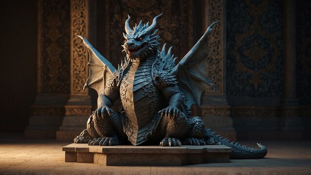 Statue of dragon sitting on table, digital art illustration - Generative AI