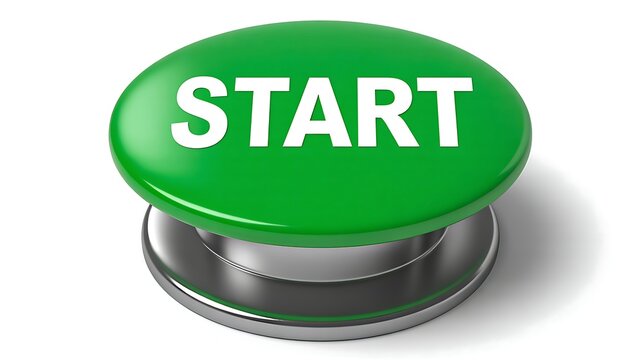 Green start button icon isolated on white background representing beginning launch and action concept
