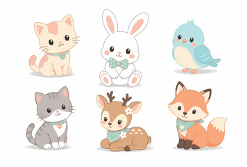 Obraz premium Cute cartoon forest animal friends.