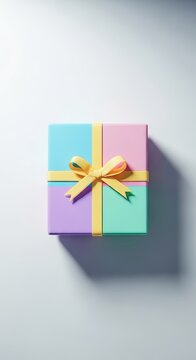A minimalist flat illustration of a gift box wrapped in soft pastel colors, featuring a delicate ribbon and subtle shadows for depth, soft shadows, subtle, creative