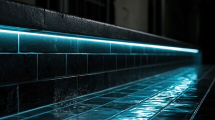 Fototapeta premium The light reflects off the glossy tiles, highlighting their texture and pattern. This scene evokes concepts of technology, innovation, and contemporary design.