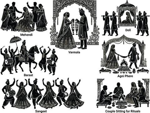 Indian wedding ceremony illustrations