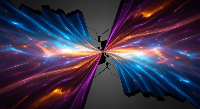 Deep cosmic fabric bends and folds upon itself as reality fractures at the perimeter, revealing a vast and silent monochromatic abyss, cosmic, edge, geometry