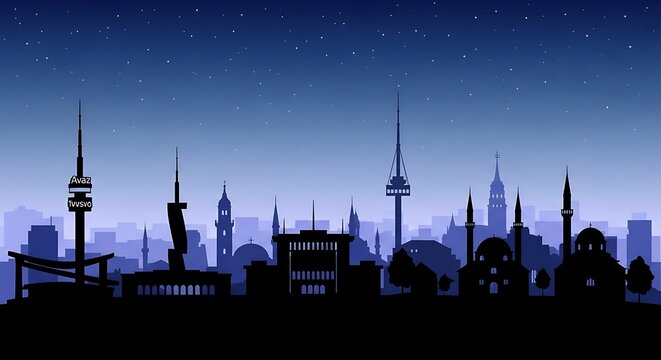City skyline at dusk silhouette illustration.