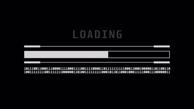 Cyberpunk loading bar animation with glitch on black background. Alpha channel. Futuristic cyberpunk uploading progress bar. 4k video