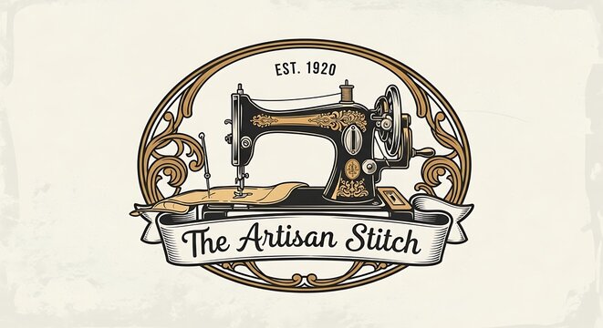 Vintage sewing machine logo emblem.