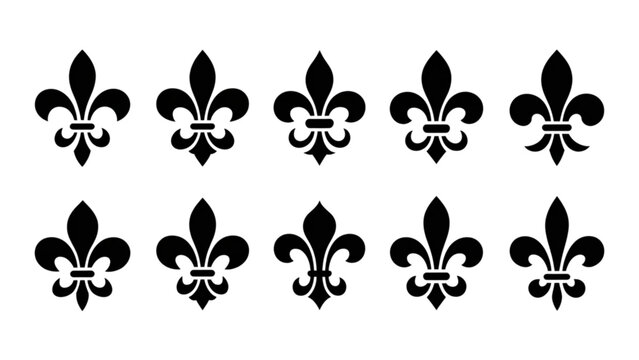 Vintage Fleur de Lis Vector Set  Black Heraldic Lily Royal Icons Collection