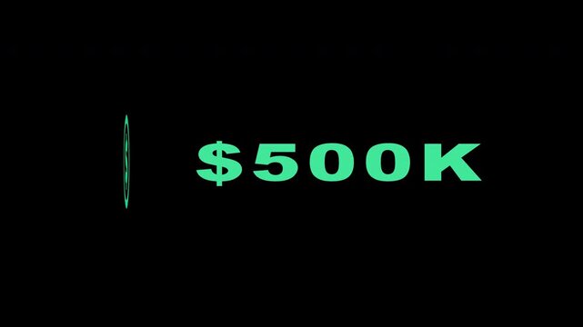 Animated Dollar Currency Counter Increasing to 500k with Alpha Channel