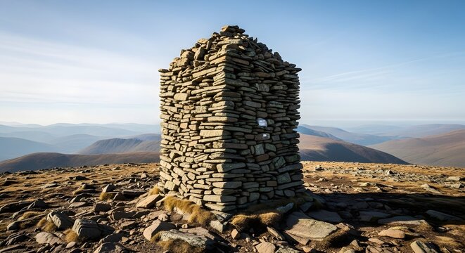 Ancient Stone Cairn on Ridge overlooking Mountain Vista