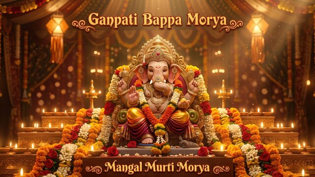 Ganpati Bappa Morya Festival Poster with Ekdantaya Ganesha