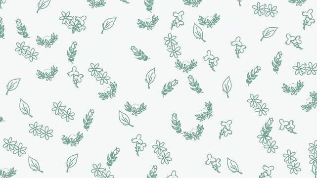 Seamless pattern of delicate green leaves and flowers. Perfect for naturethemed designs, textile printing, stationery, and packaging design projects.