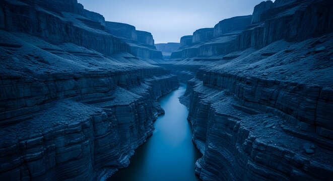 Deep Canyon River Landscape Under Blue Sky
