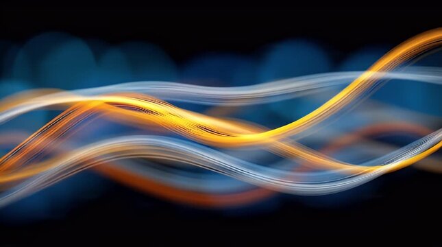 Dynamic abstract light trails in vibrant orange and cool blue hues create a flowing energetic design perfect for backgrounds technology themes or modern artistic projects
