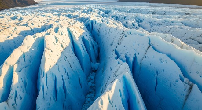 Blue Glacier Crevasse Landscape under Bright Winter Sky