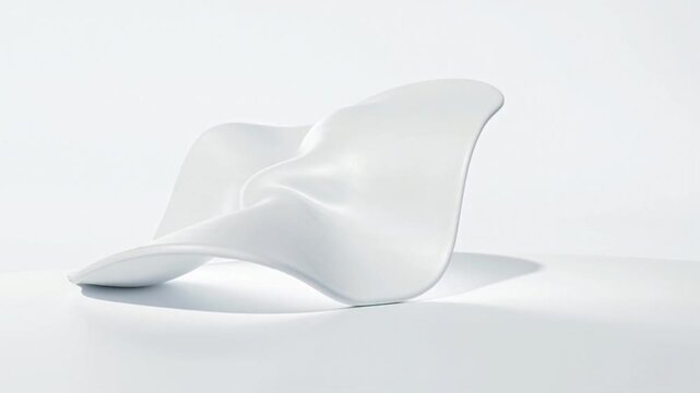 A minimalist, abstract sculptural form, pristine and pure, floats gently in a soft, ethereal light, evoking a sense of tranquility. 