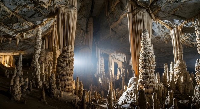Breathtaking view of underground crystal cavern formations