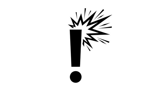 Bold black exclamation mark with bursting spark icon for attention and warning cues.