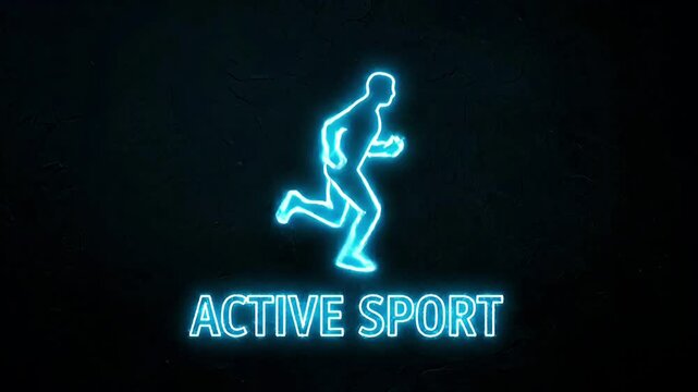 Neon Blue Running Man Active Sport Logo Animation on Dark Background.