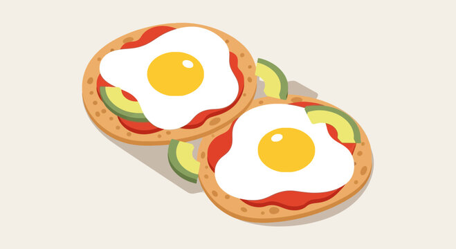 Delicious illustration of two fried eggs on crispy tostadas with fresh avocado slices for a vibrant breakfast