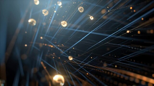 Abstract digital network of lines and spheres, symbolizing connectivity and data flow in a modern technological design. 