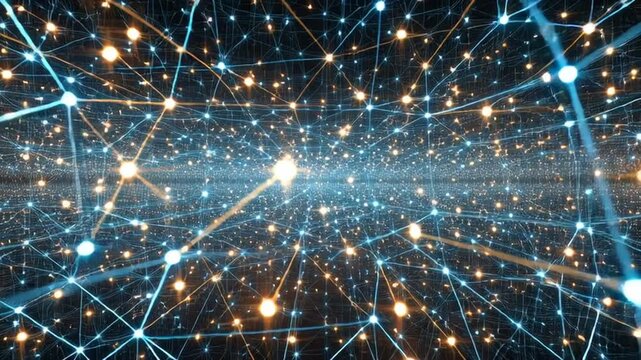 An immersive, vibrant representation of a network of interconnected points, showcasing the complex and dynamic nature of connectivity and communication.  