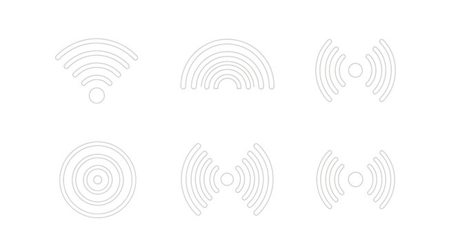 Six gray circular target icons with concentric rings and radiating wave patterns for graphic resources.