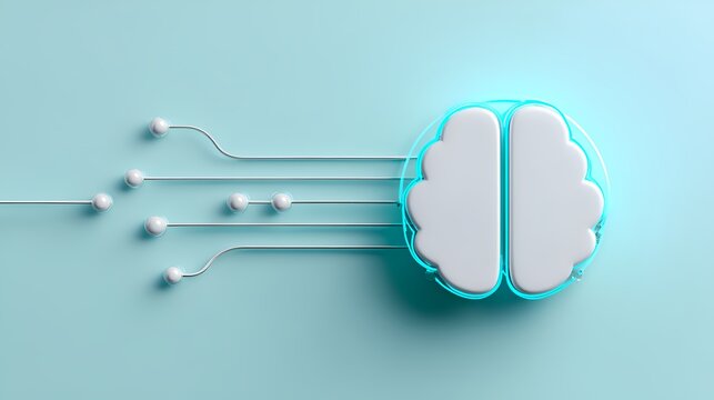 3D Artificial Intelligence Brain Concept on Teal Background with Digital Circuit Lines for Machine Learning and Future Tech