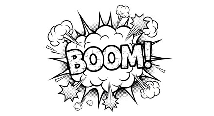 Comic Book Style BOOM! Sound Effect Explosion with Halftone Dots © Romadon