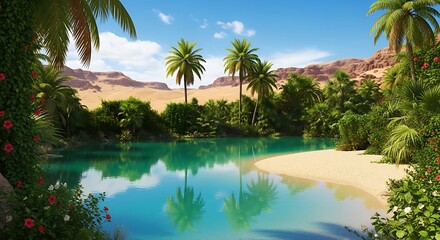 Fototapeta premium Tropical oasis with palm trees and lagoon.