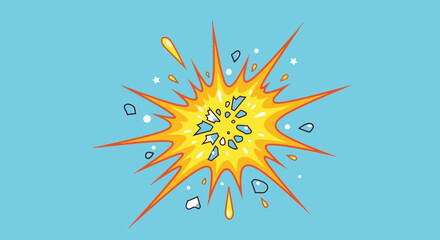 Explosion Effect, Comic Book Style, Bright Yellow Burst with Debris on Blue Background © Romadon