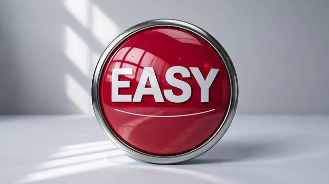 Easy button icon with glossy red design on modern background