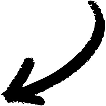 Expressive hand-drawn sketch arrow indicating a downward curve, an authentic graphic element for your creative adobe stock designs