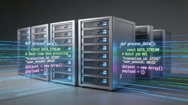 Server racks with data processing code