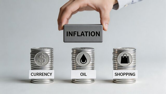 Hand placing inflation block on coin stacks