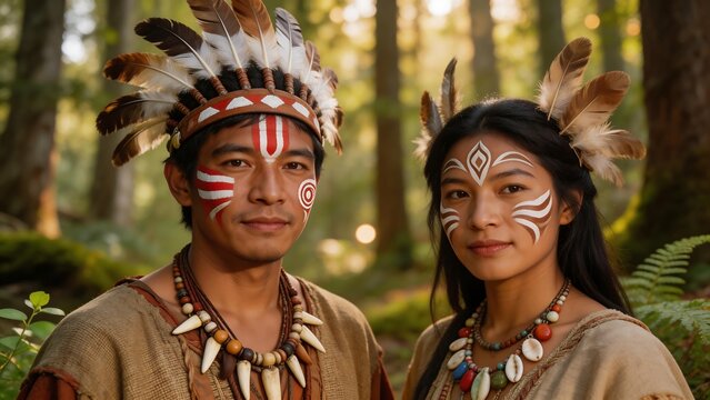 Indigenous couple in forest attire