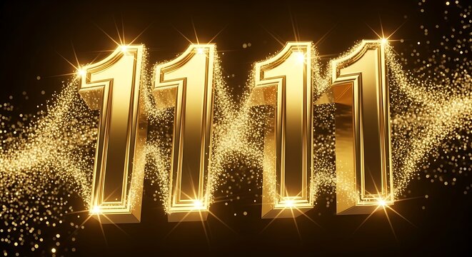 Golden 11 11 Numbers with Sparkles.