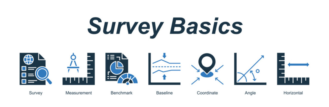 Survey Basics banner web icon vector illustration concept with an icon of Survey, Measurement, Benchmark, Baseline, Coordinate, Angle, Horizontal 